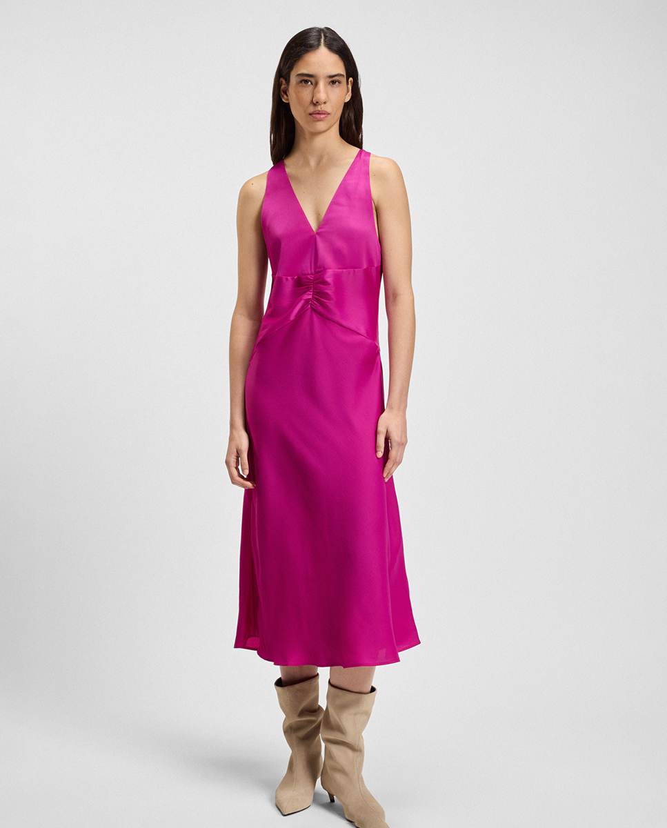 Vestido sem Mangas com Decote em Bico Fúcsia-1