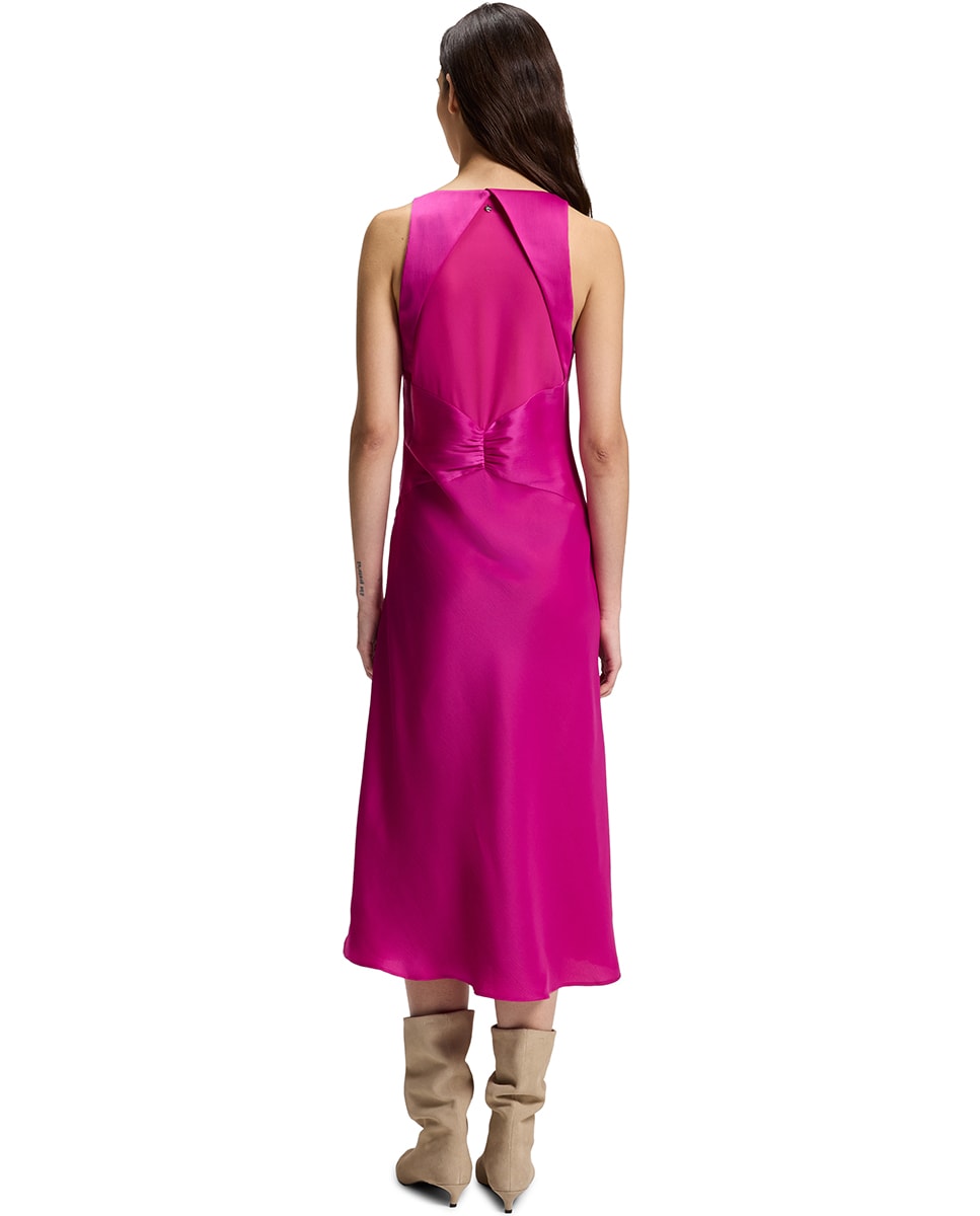 Vestido sem Mangas com Decote em Bico Fúcsia-2