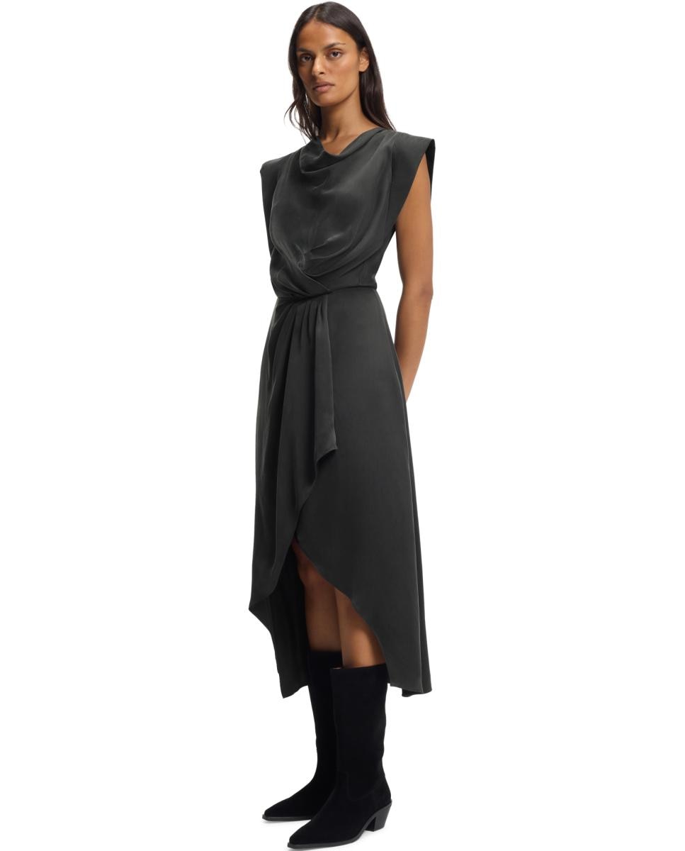Vestido Midi com Manga Curta Cinzento-5