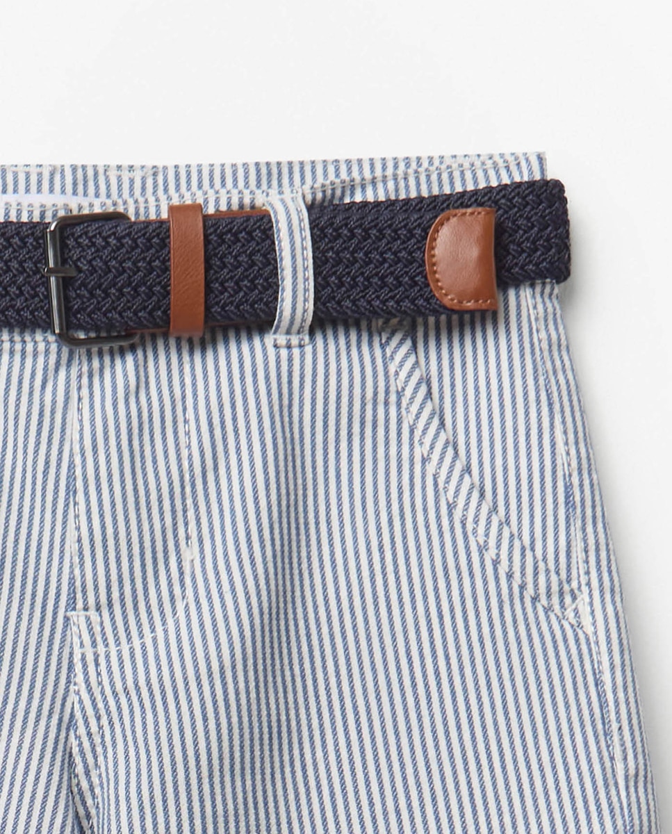 Bermudas com Cinto às Riscas Azul-marinho-5