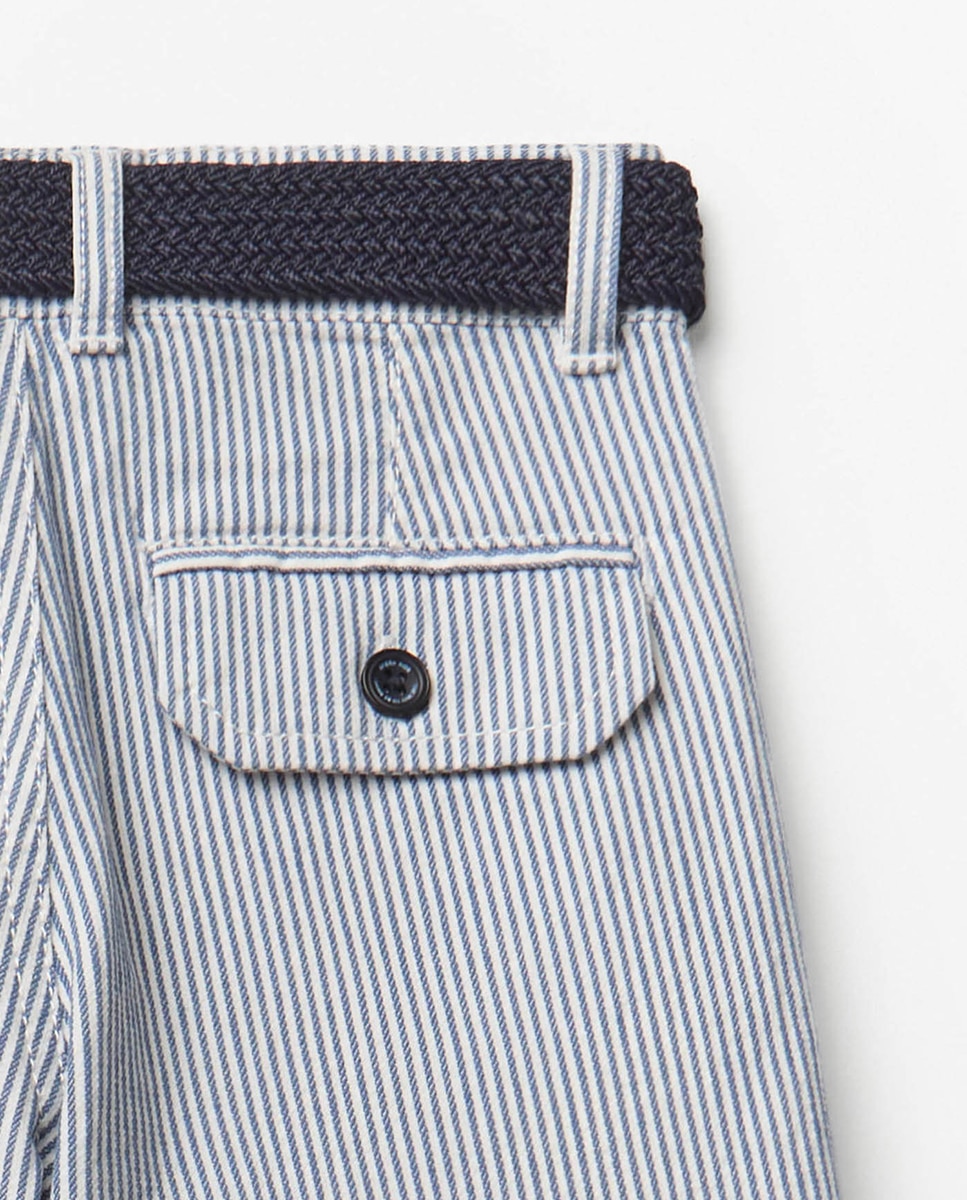 Bermudas com Cinto às Riscas Azul-marinho-6