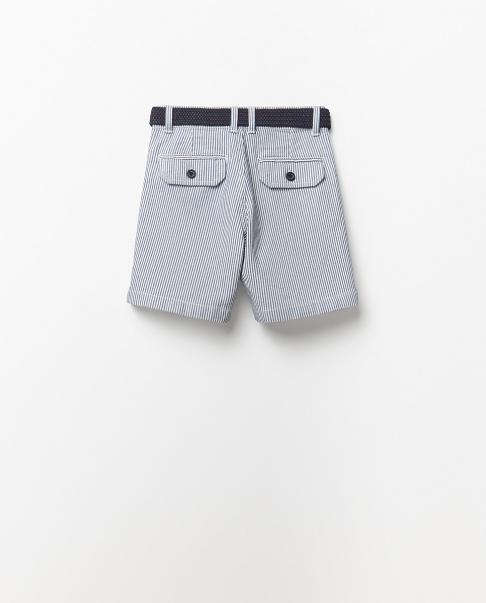 Bermudas com Cinto às Riscas Azul-marinho-7