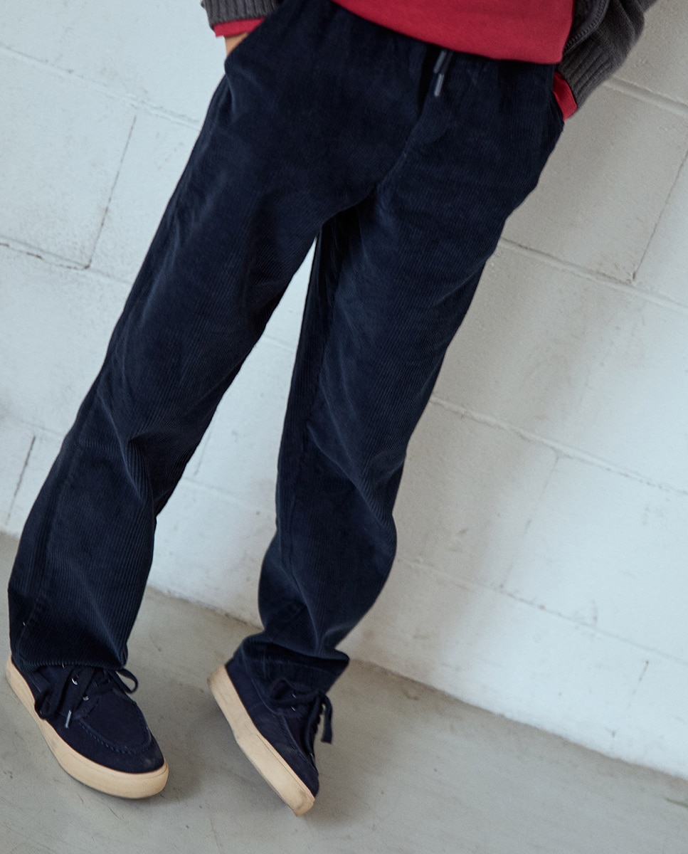 Calças de bombazina Azul-marinho-2