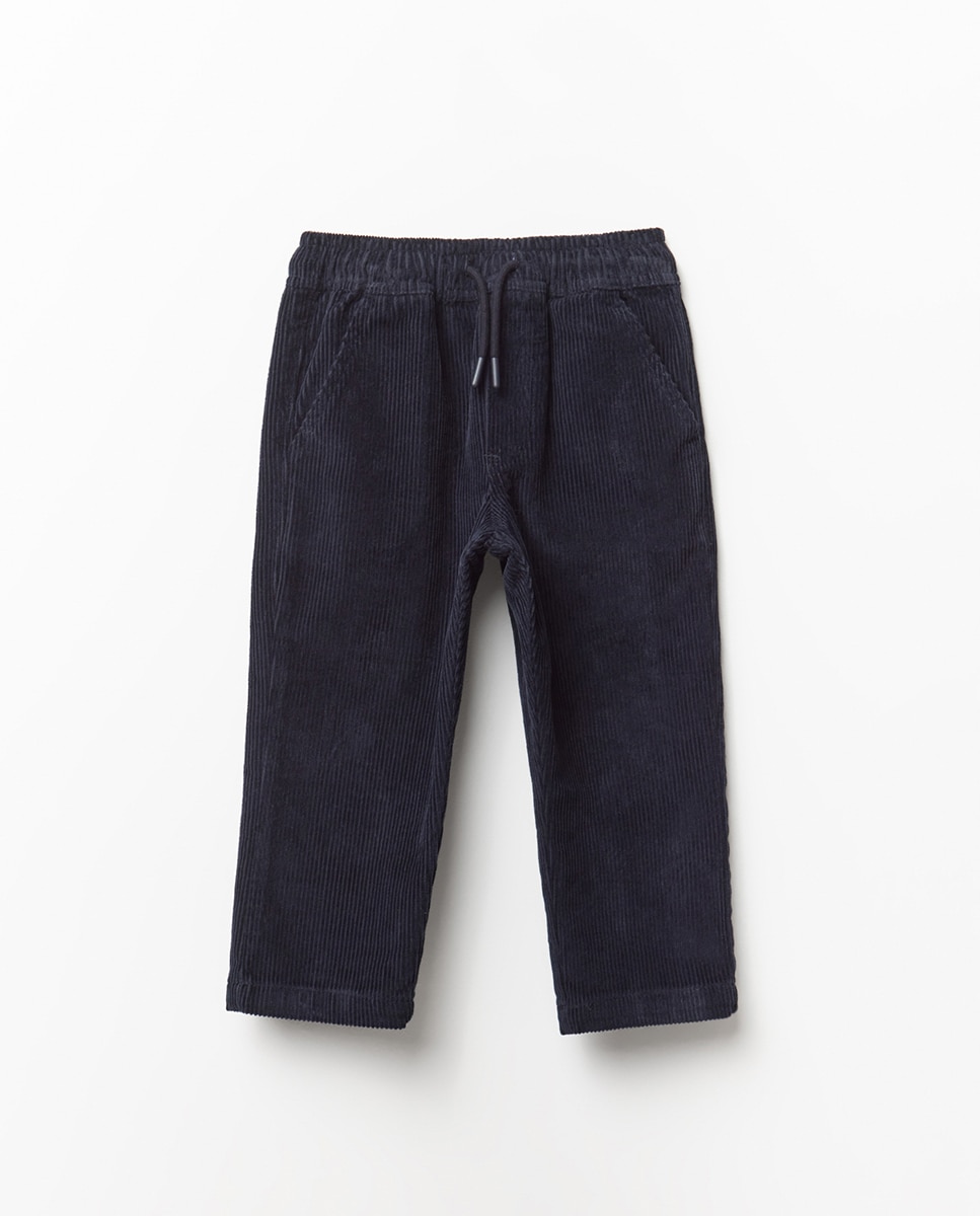 Calças de bombazina Azul-marinho-4