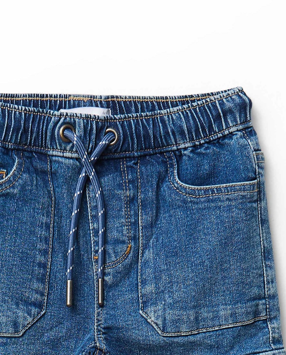 Jeans Cargo com Cintura Elástica Sfera Cerúleo-2