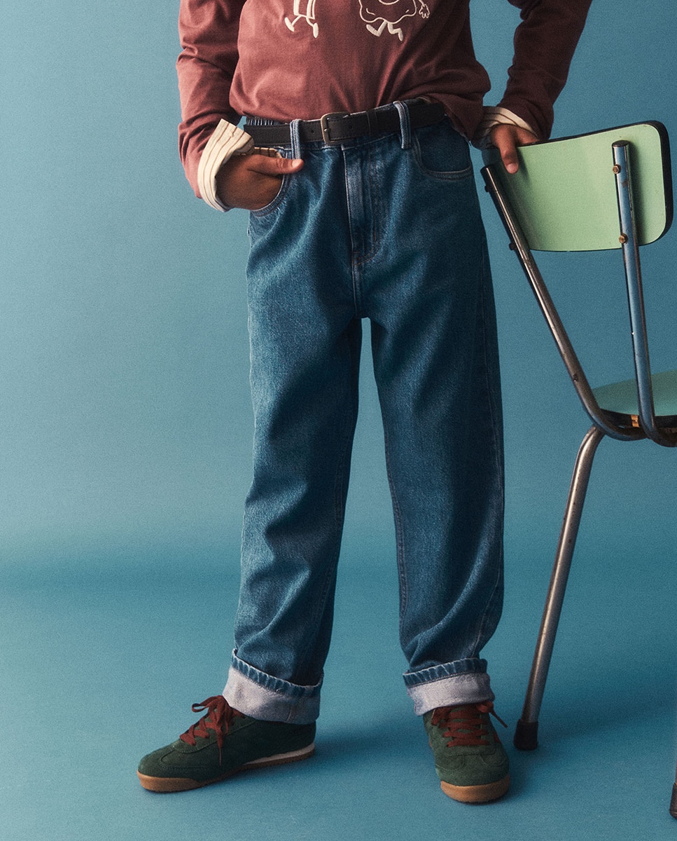 Jeans Straight com 5 Bolsos Azul pálido-2