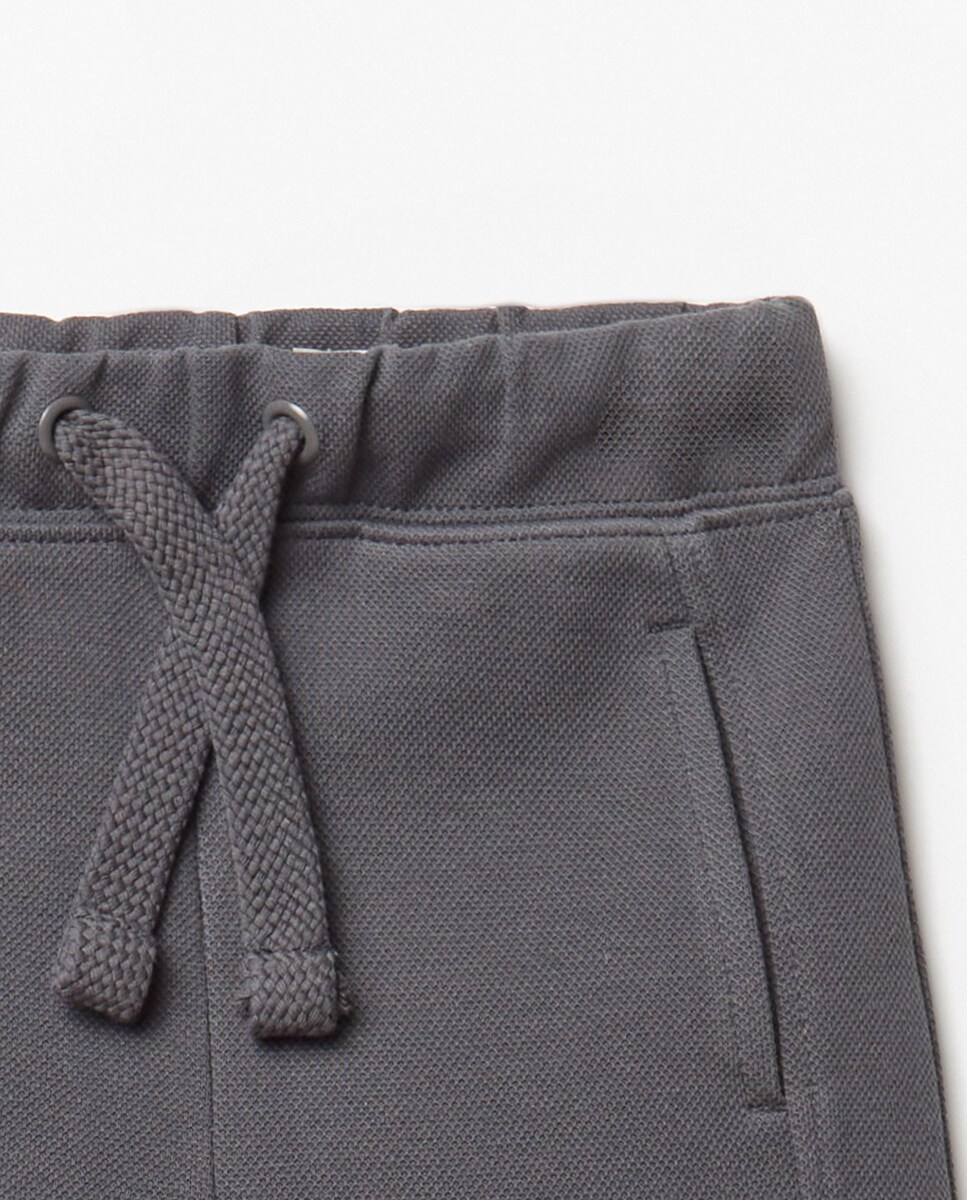 Calças com Piqué e Felpa Cinzento-4