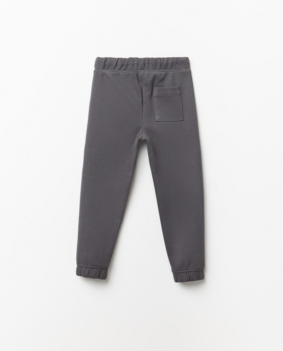 Calças com Piqué e Felpa Cinzento-5