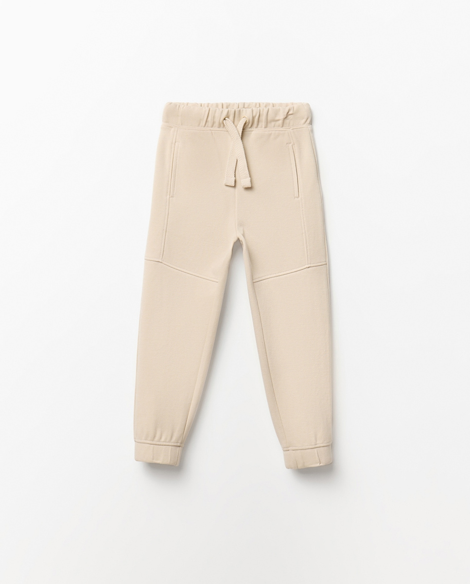 Calças com Piqué e Felpa Cru-1