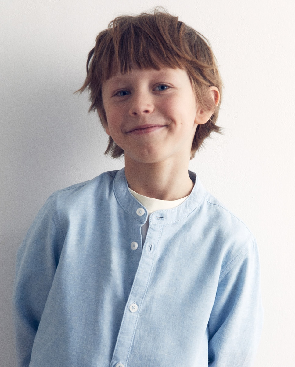 Camisa de Linho e Algodão Azul-claro-2