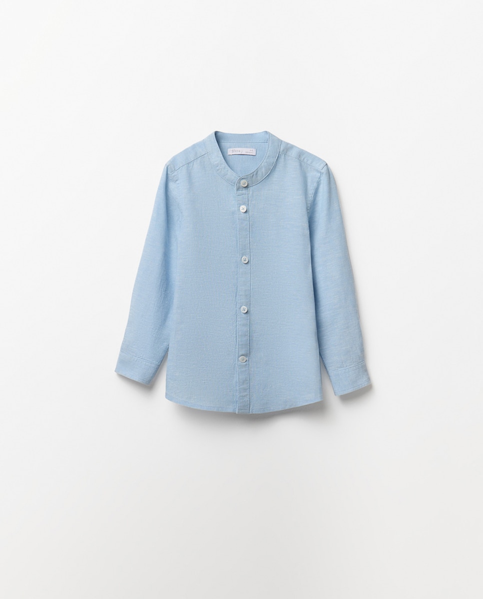 Camisa de Linho e Algodão Azul-claro-4