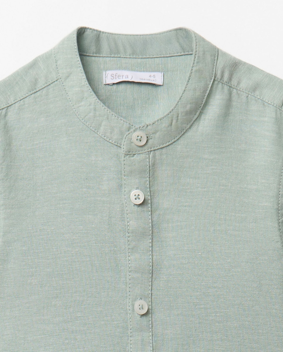 Camisa de Linho e Algodão Verde-claro-2