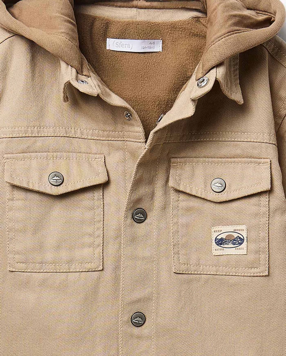 Sobrecamisa Forrada de Sarja Bege-5