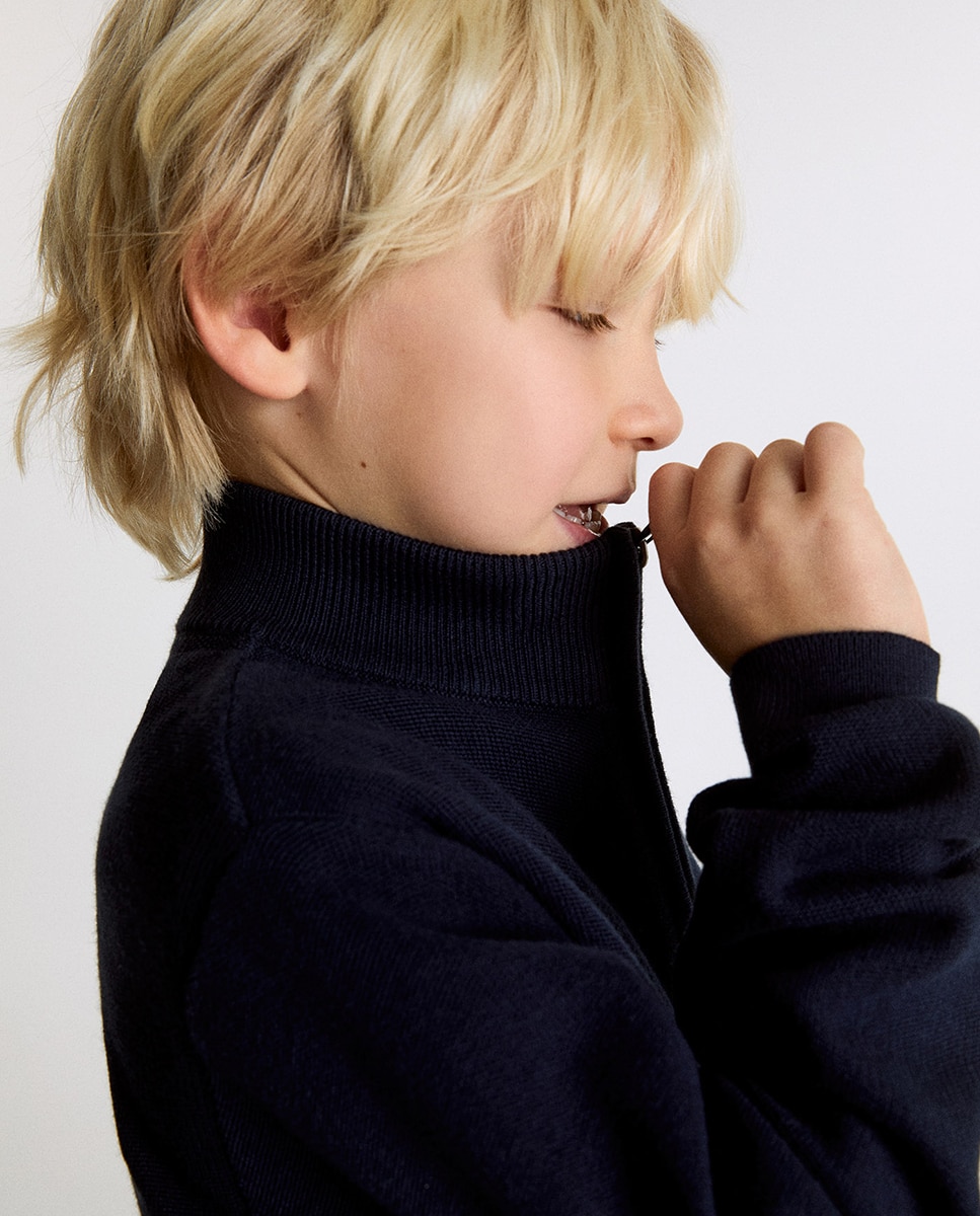 Cardigan com Fecho de Correr Marinho-3