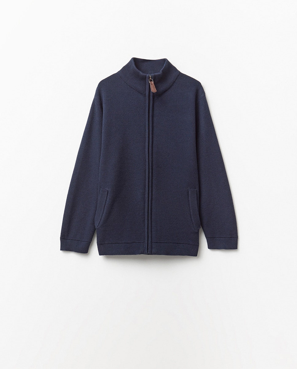 Cardigan com Fecho de Correr Marinho-4