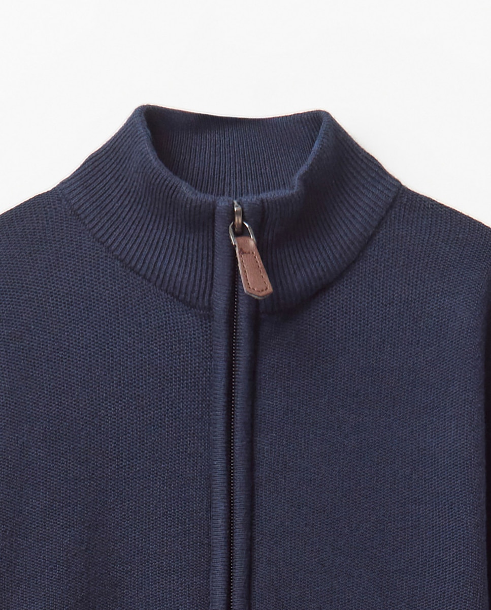 Cardigan com Fecho de Correr Marinho-5