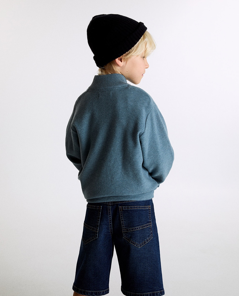 Cardigan com Fecho de Correr Sfera Azul-2