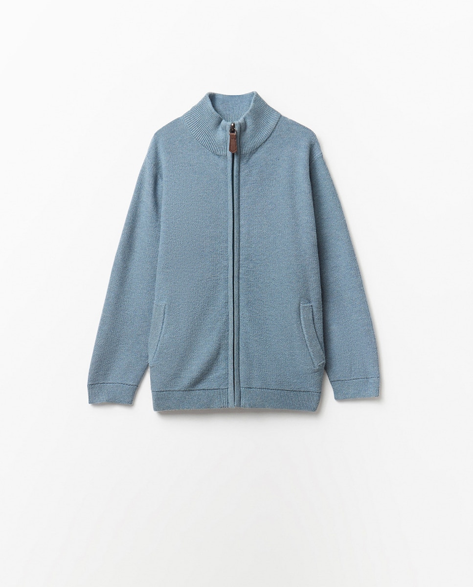 Cardigan com Fecho de Correr Sfera Azul-4