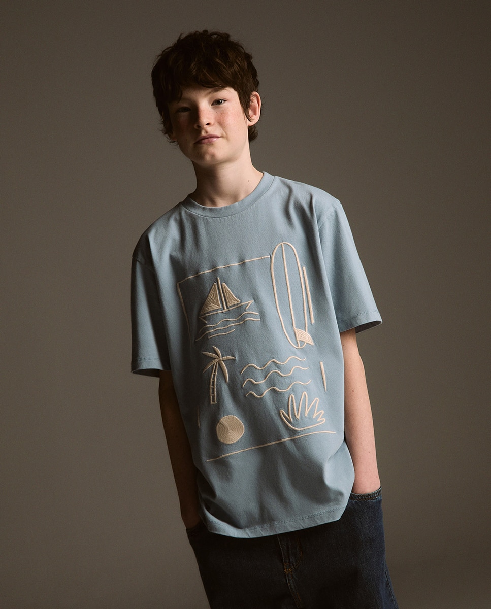 T-shirt com Bordado Sfera Azul-1