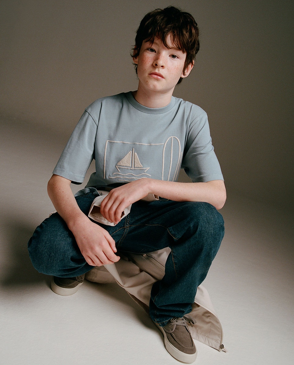 T-shirt com Bordado Sfera Azul-2