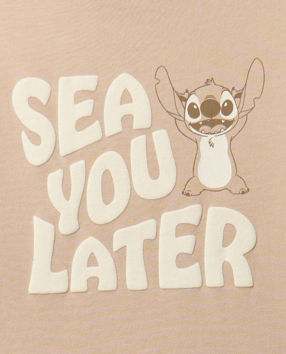 T-shirt com Estampado Stitch Sfera Bege-4