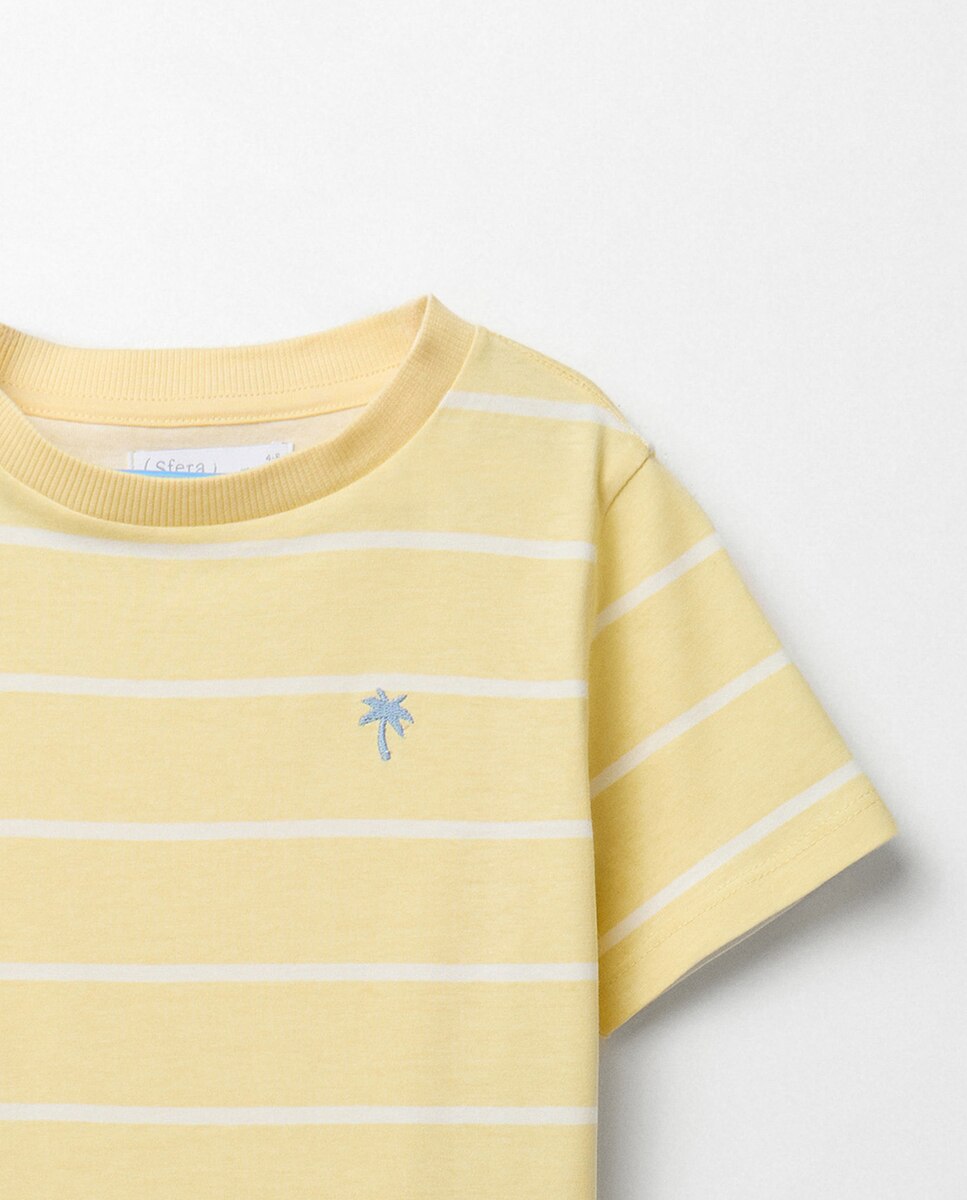 T-shirt de Manga Curta às Riscas Sfera Amarelo-2