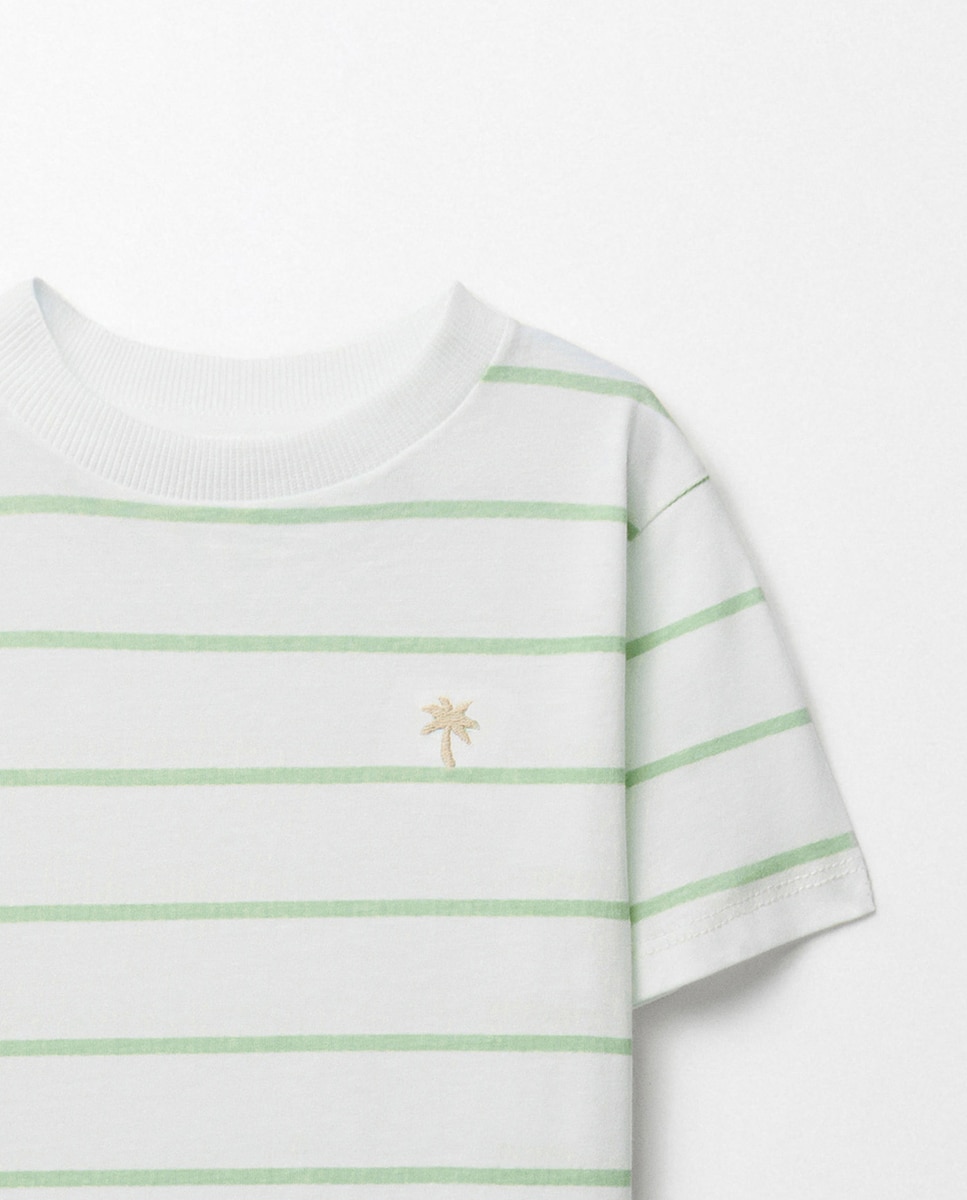 T-shirt de Manga Curta às Riscas Sfera Verde-claro-2