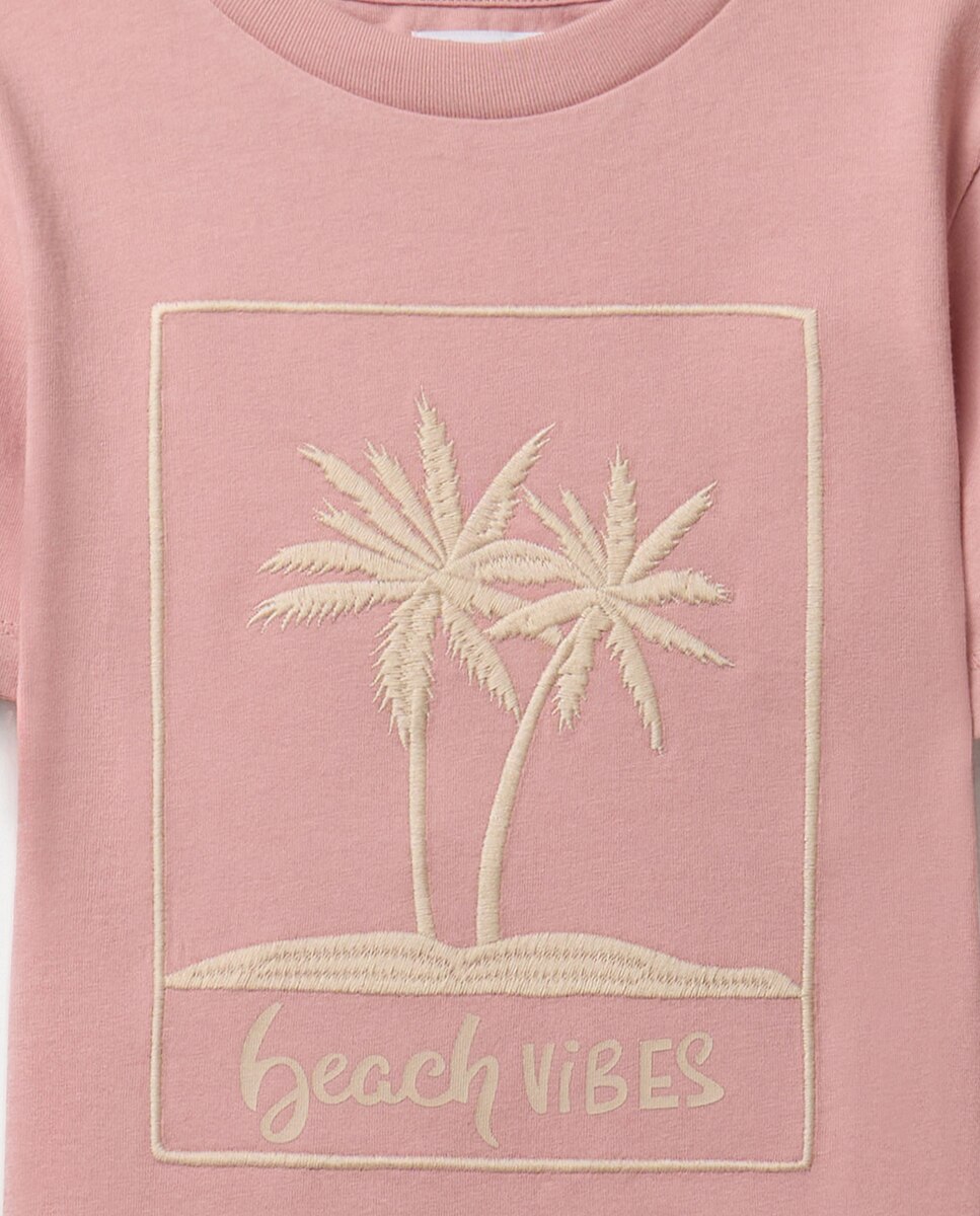 T-shirt com Palmeira Bordada Sfera Rosa-2