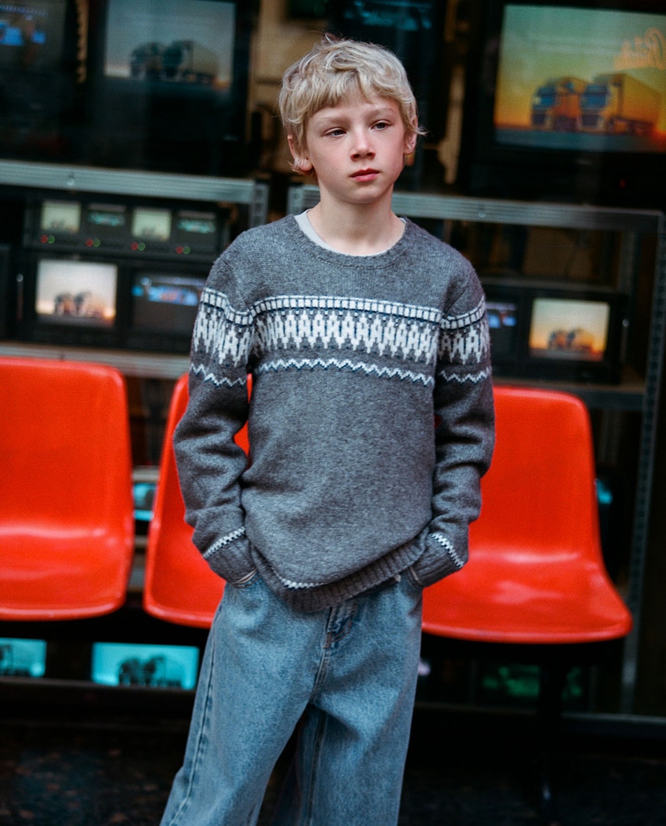 Camisola de malha jacquard Cinzento-escuro-1