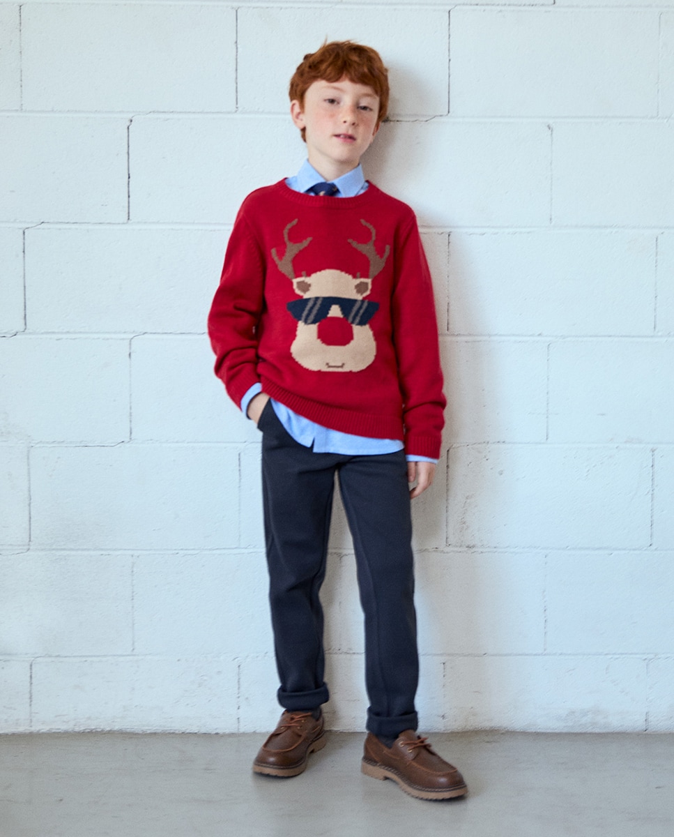 Camisola de Malha Natal Rena Vermelho-2