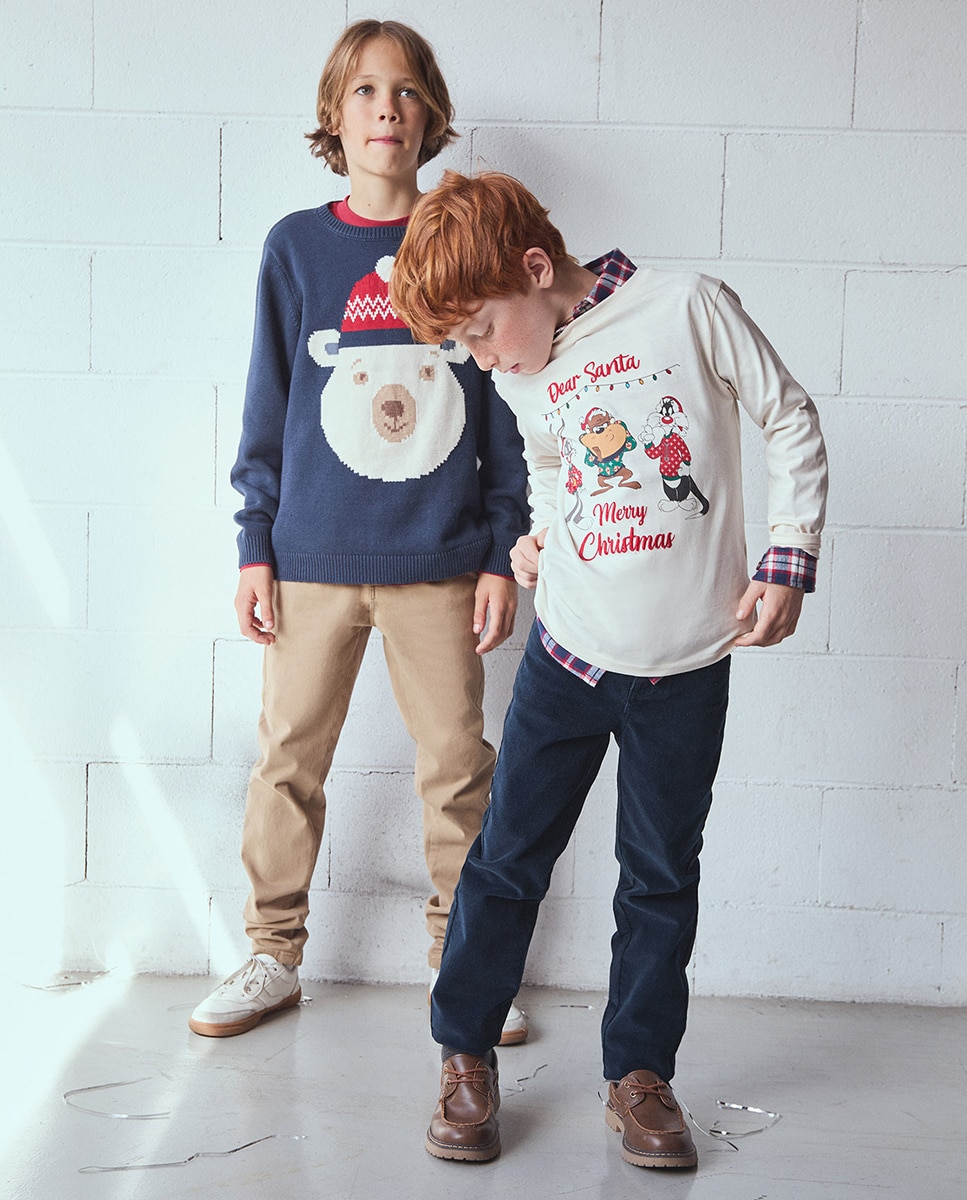 Camisola de Malha Natal Urso Azul-marinho-1