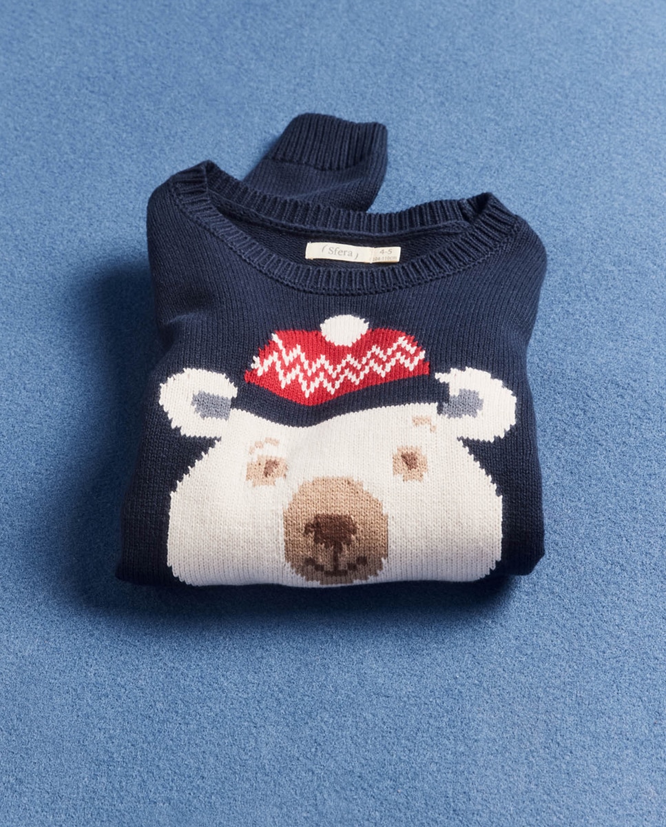 Camisola de Malha Natal Urso Azul-marinho-3