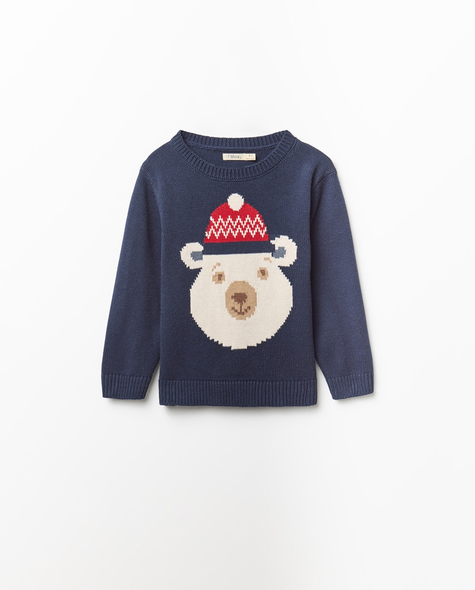 Camisola de Malha Natal Urso Azul-marinho-4