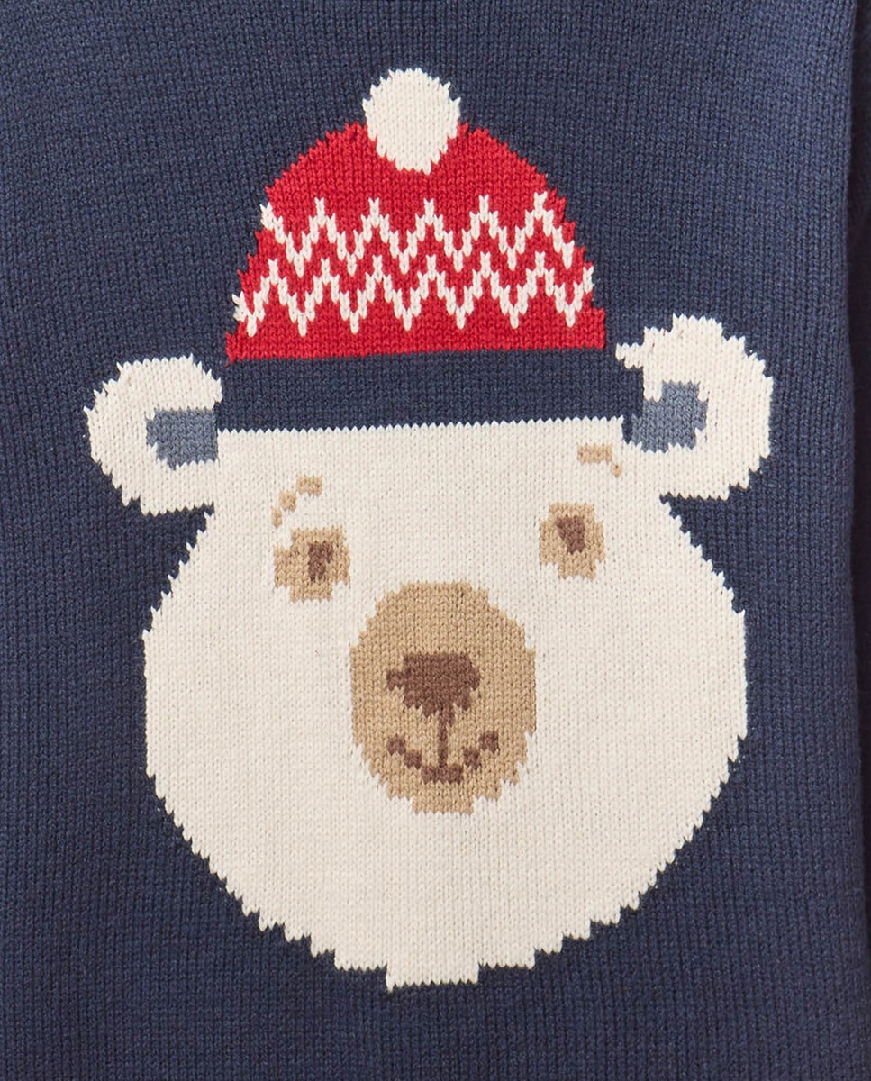 Camisola de Malha Natal Urso Azul-marinho-5