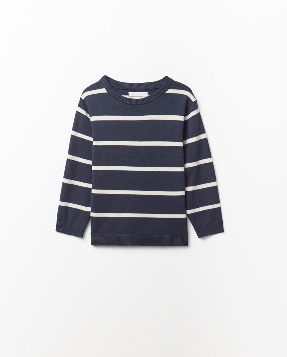 Camisola de Malha às Riscas Básica Sfera Marinho-3