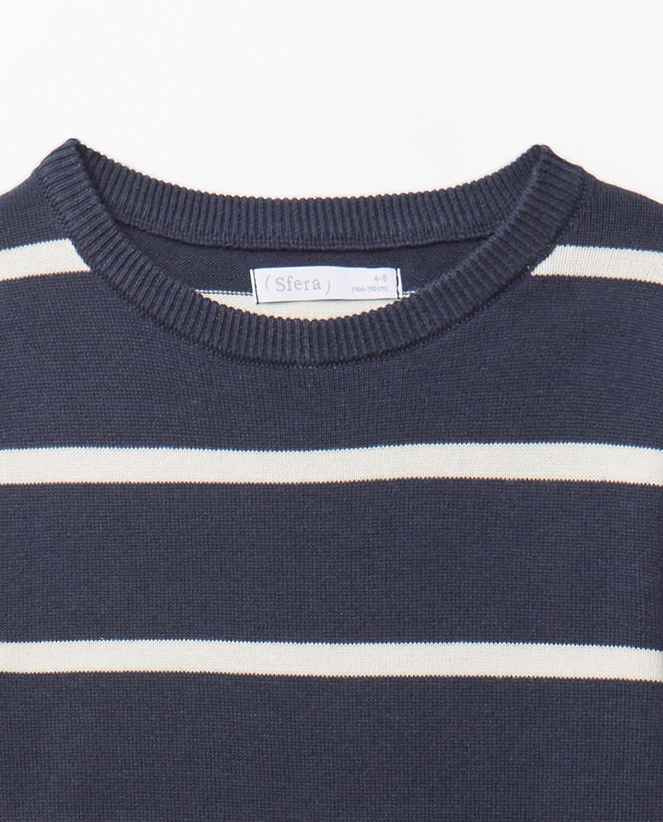 Camisola de Malha às Riscas Básica Sfera Marinho-4