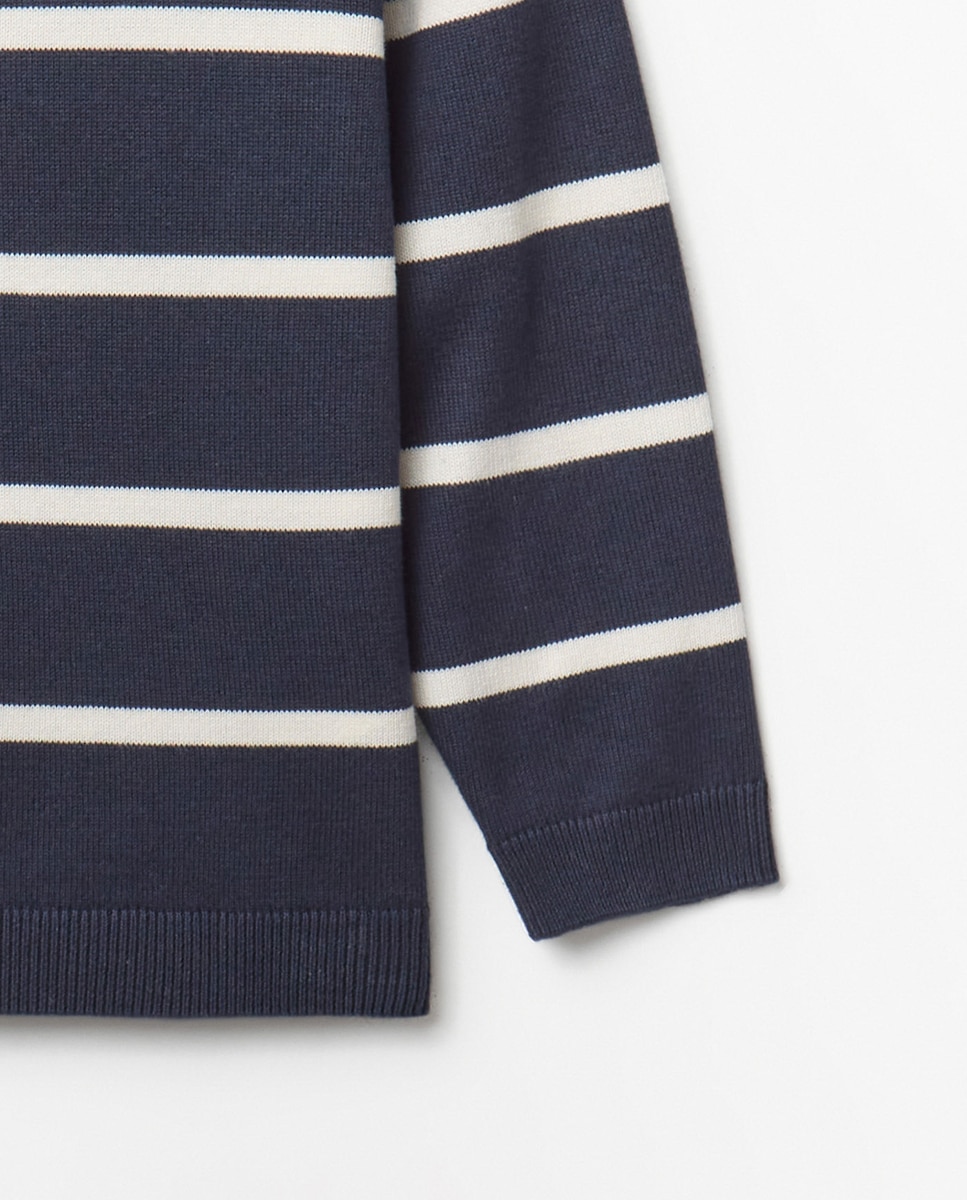Camisola de Malha às Riscas Básica Sfera Marinho-5