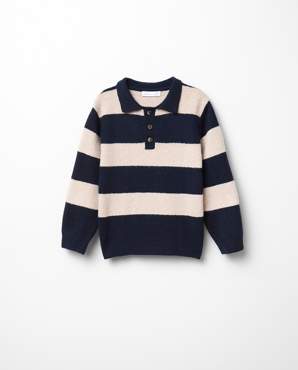 Jersey cuello polo botón raya - Sfera - Azul marino Azul marino-5