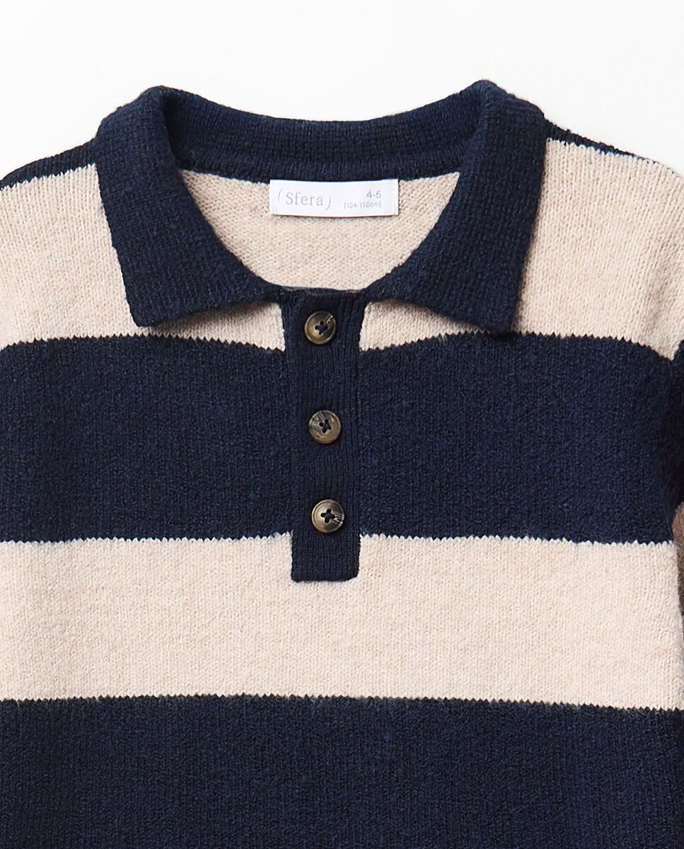 Jersey cuello polo botón raya - Sfera - Azul marino Azul marino-6