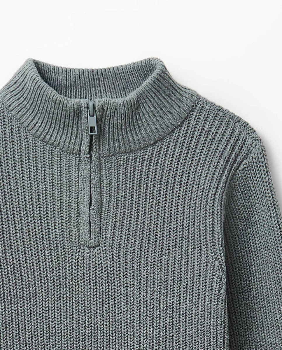 Camisola de Malha Canelada com Fecho de Correr 530 Verde Escuro-2