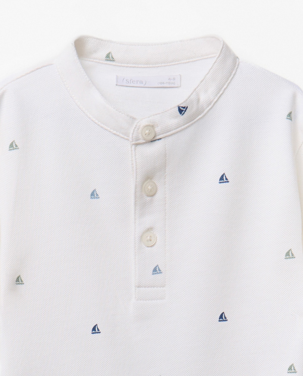 Polo com Estampado Branco-3