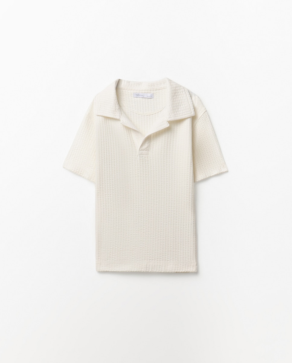 Polo com Textura Branco-marfim-4