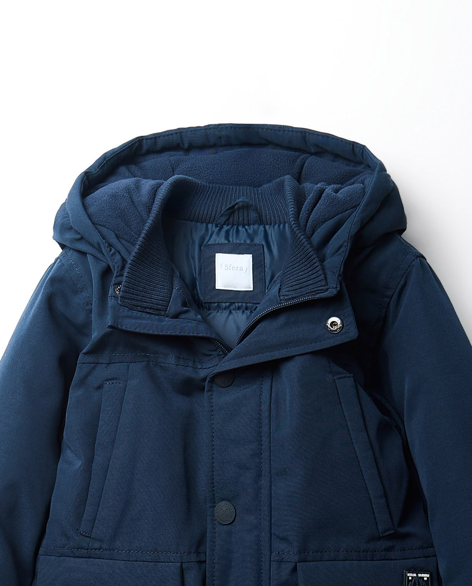 Parka Water Repellent com Bolso Sfera Azul-marinho-2
