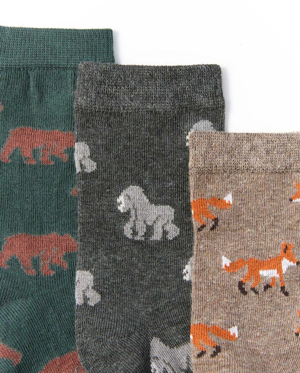 Pack de 3 Pares de Meias com Animais Verde-2