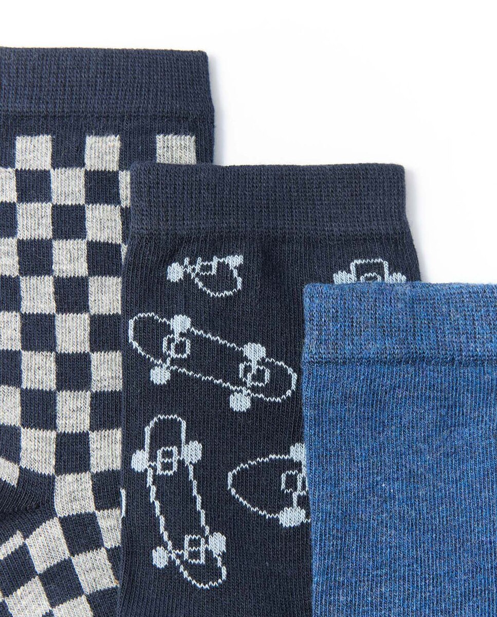 Pack de 3 Pares de Meias Skate 400 Azul-2