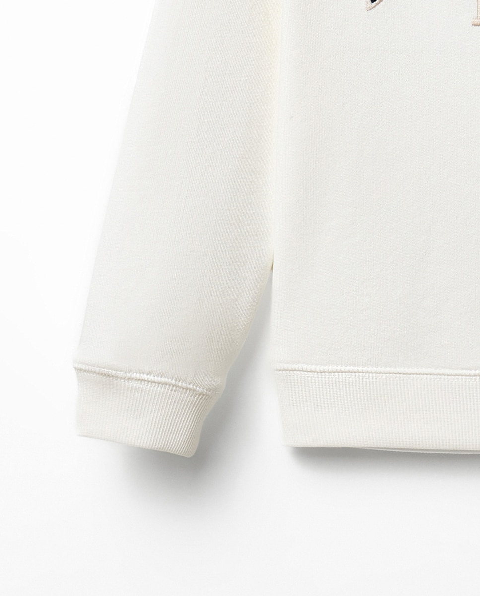 Sweatshirt Universitária com Patch de Sarja Sfera Branco-marfim-3