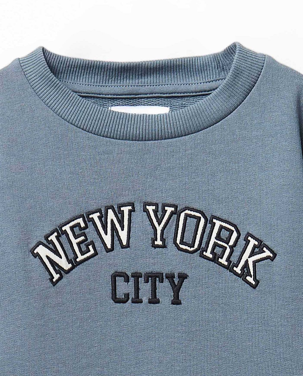 Sweatshirt Universitária com Patch de Sarja Sfera 410 Azul Claro-2