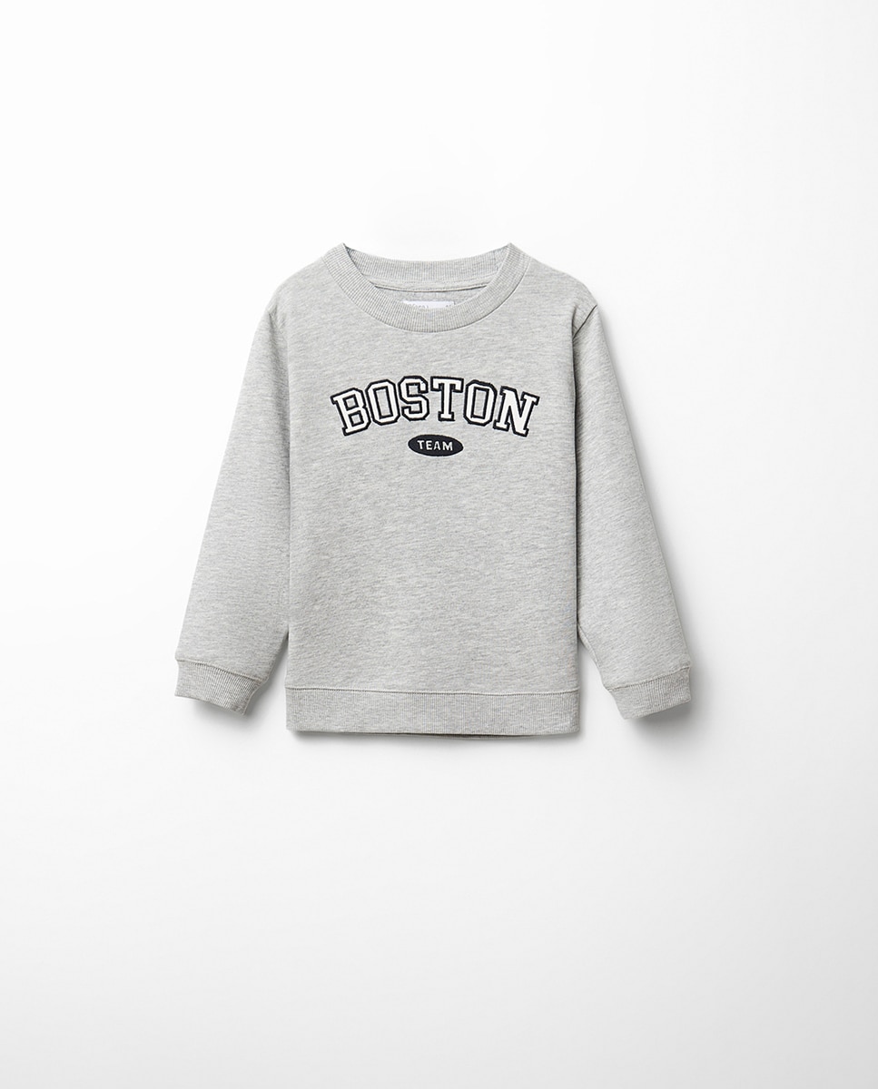 Sweatshirt Universitária com Patch de Sarja Sfera Cinzento-claro-4