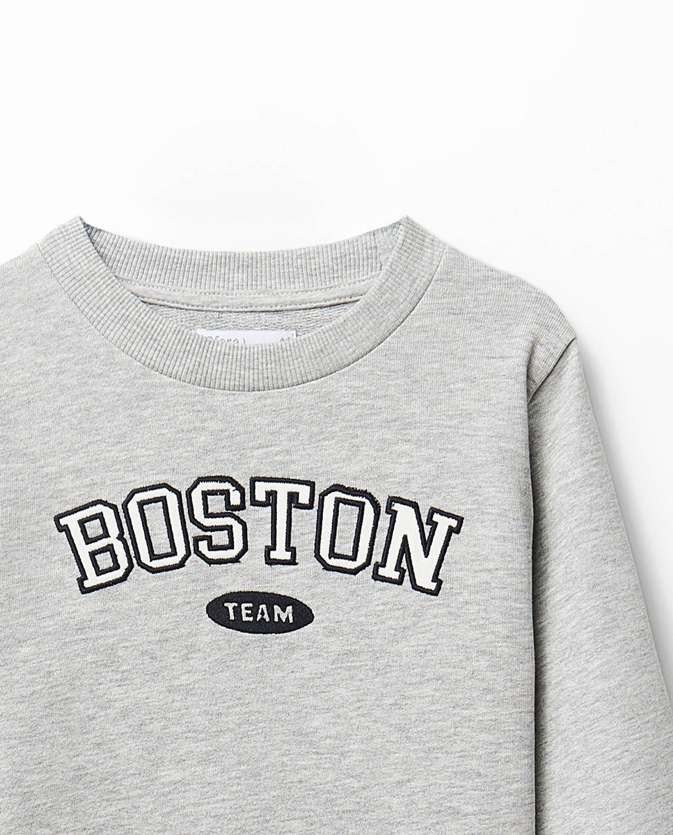 Sweatshirt Universitária com Patch de Sarja Sfera Cinzento-claro-5