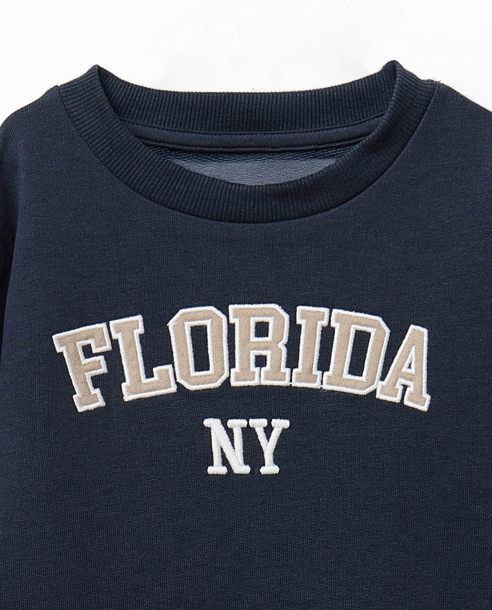 Sweatshirt Universitária com Patch de Sarja Sfera Azul-marinho-2